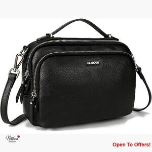 Medium Crossbody Bag with Top Handle Multi Pockets Vegan Leather